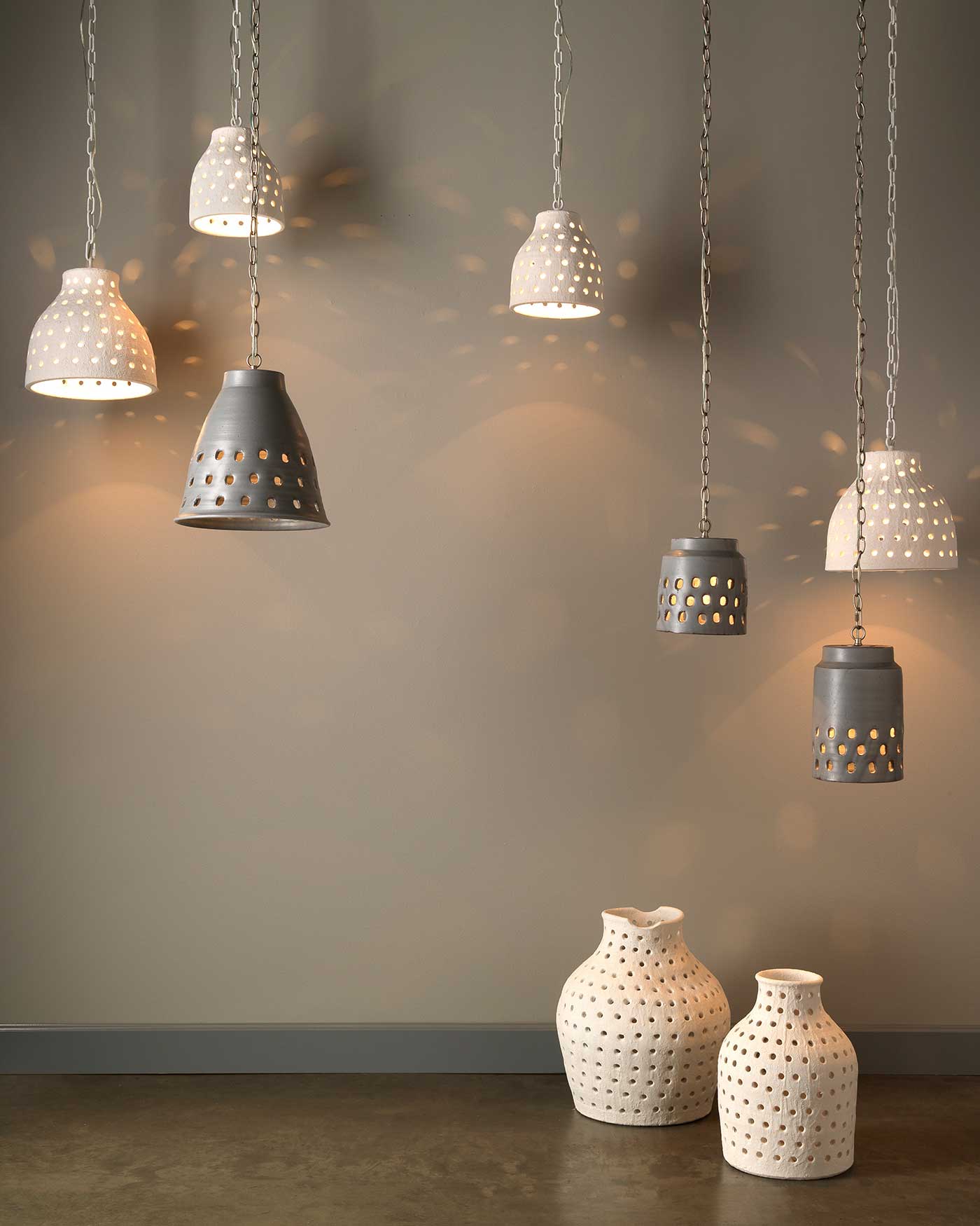Perforated Pendant in Grey Ceramic
