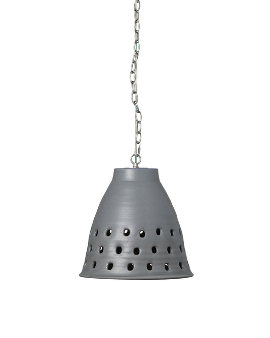 Long Perforated Pendant in Grey Ceramic