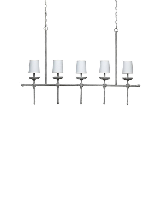 Providence 5 Light Chandelier in Grey Plaster With White Linen Shades