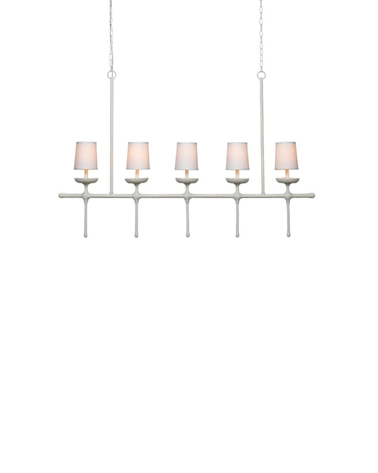 Providence 5 Light Chandelier in White Plaster With White Linen Shades