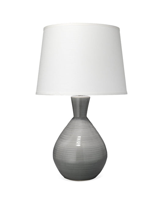 Ash Table Lamp in Grey Ceramic With Large Open Cone Shade in White Linen