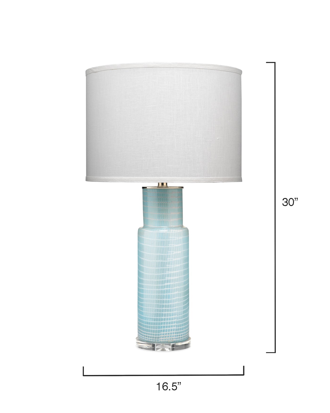 Atwater Table Lamp in Sky Blue Glass With Classic Drum Shade in White Linen