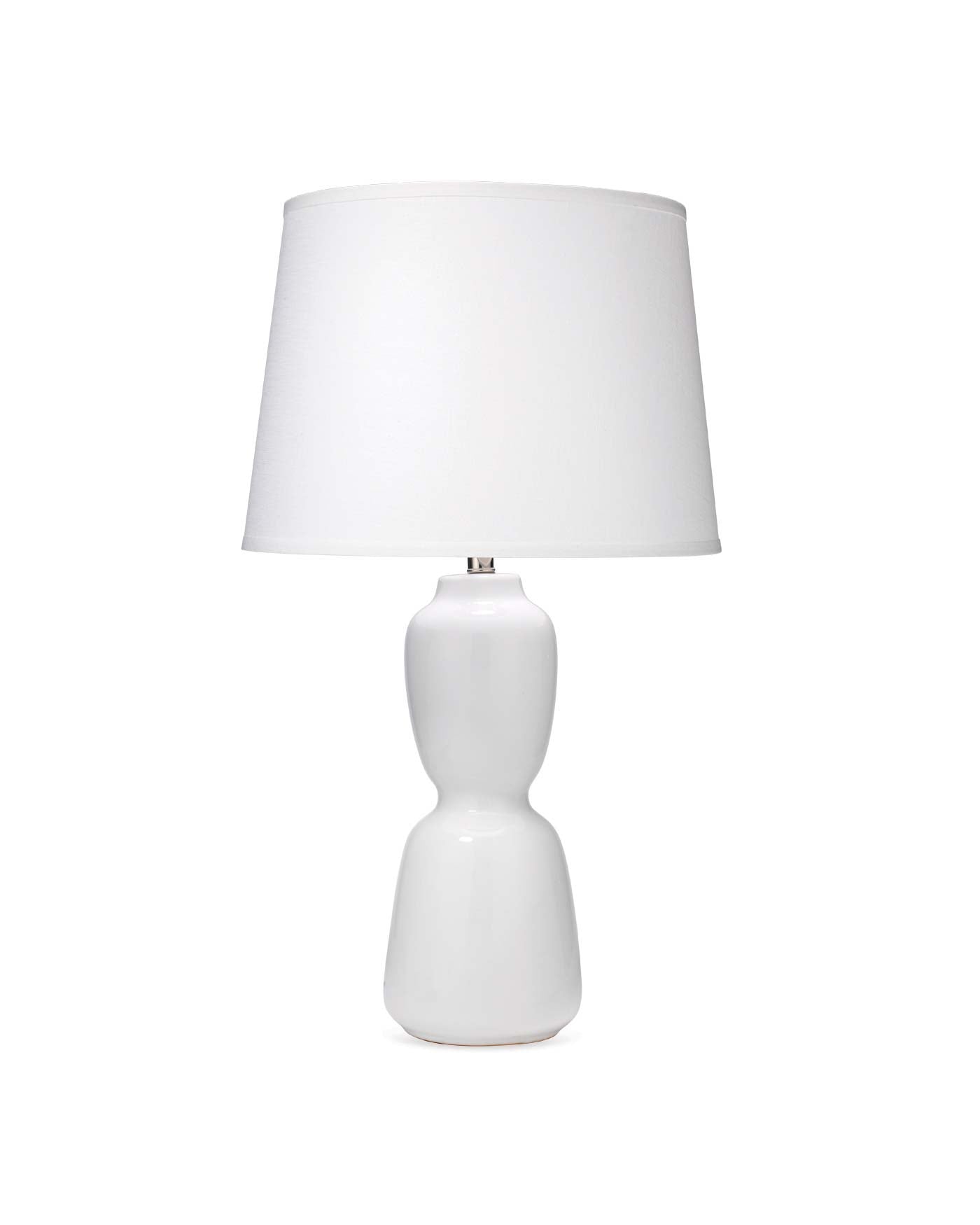 Corset Table Lamp in White Ceramic With Large Open Cone Shade in White Linen