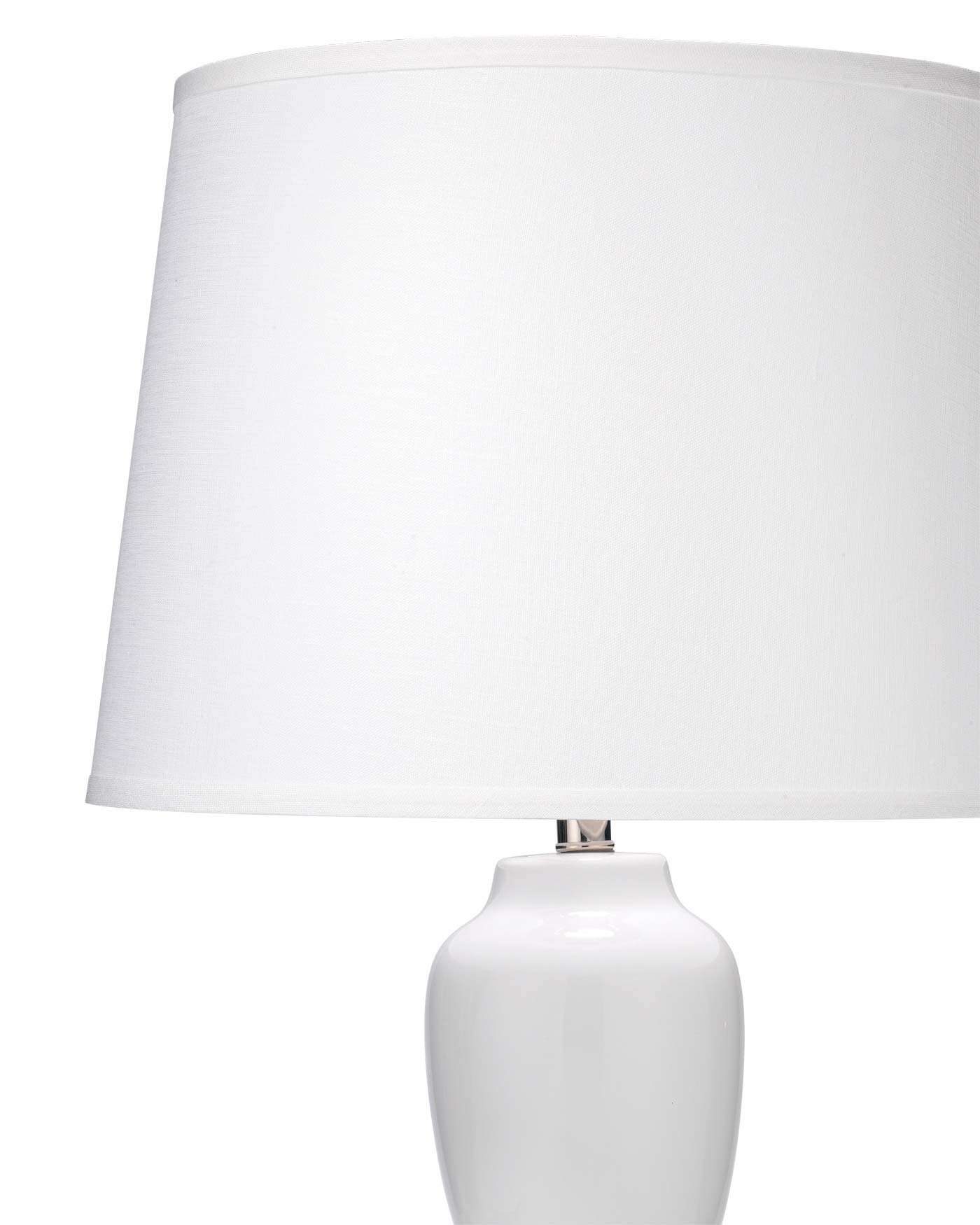 Corset Table Lamp in White Ceramic With Large Open Cone Shade in White Linen