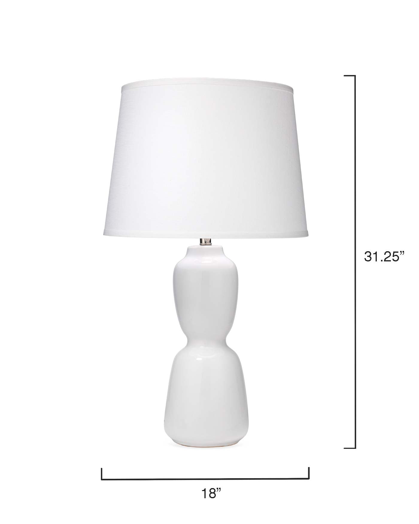 Corset Table Lamp in White Ceramic With Large Open Cone Shade in White Linen
