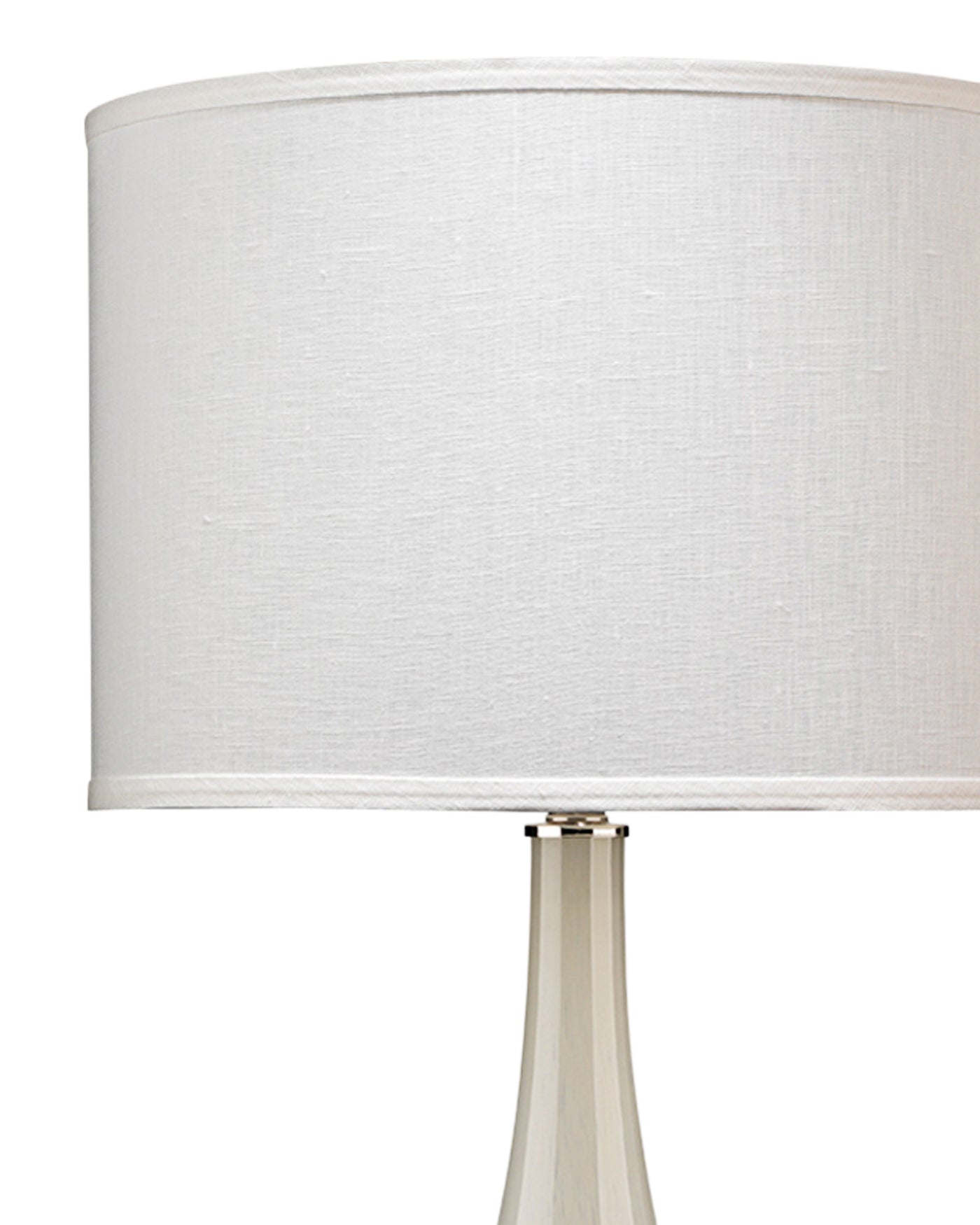 Dewdrop Table Lamp in Sky Blue Glass With Classic Drum Shade in White Linen