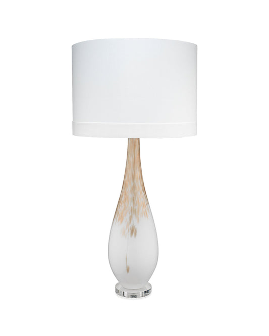 Dewdrop Table Lamp in Gold Ombre Glass with Classic Drum Shade in White Silk