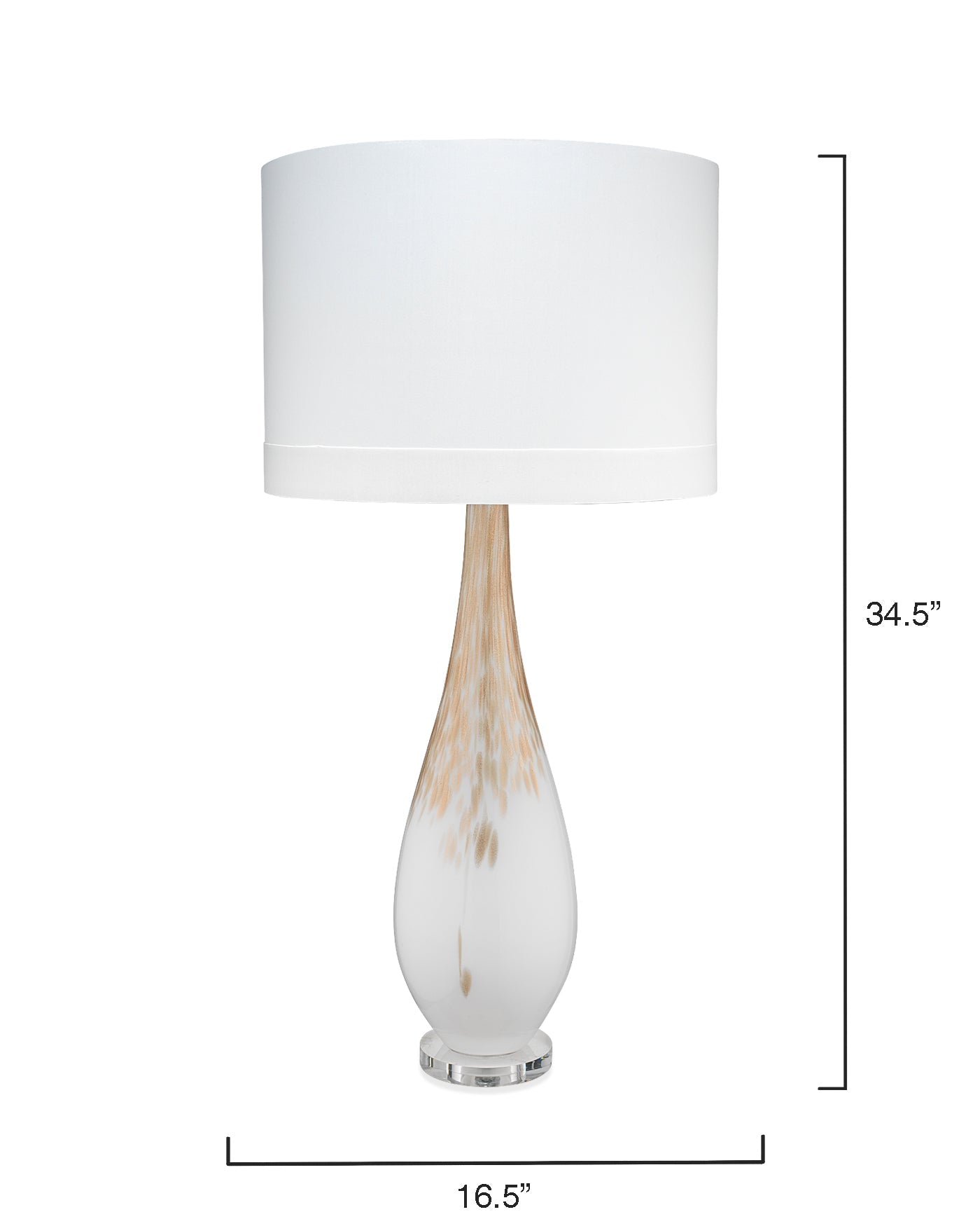 Dewdrop Table Lamp in Gold Ombre Glass with Classic Drum Shade in White Silk