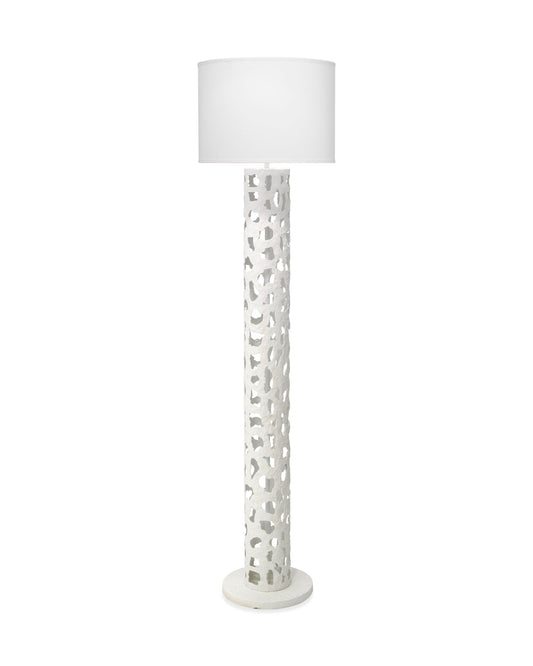Firenze Floor Lamp in White Metal With White Linen Drum Shade