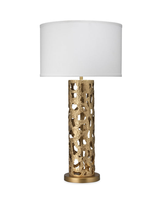 Firenze Table Lamp in Soft Antique Gold Leaf Metal With White Linen Drum Shade