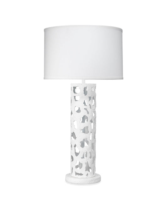 Firenze Table Lamp in White Metal With White Linen Drum Shade
