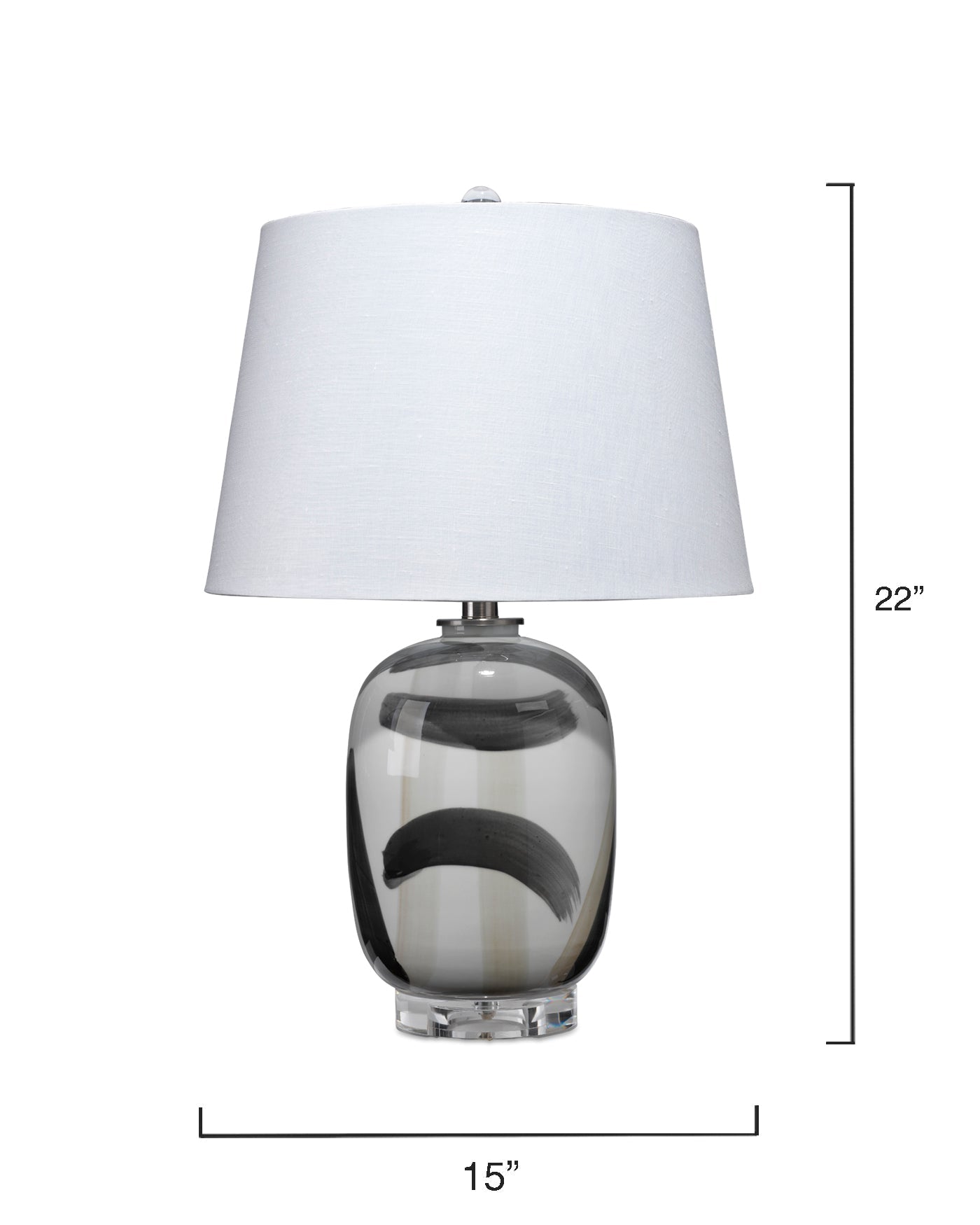 Graphic Table Lamp in Black, Beige & White Ceramic With a Cone Shade in White Linen