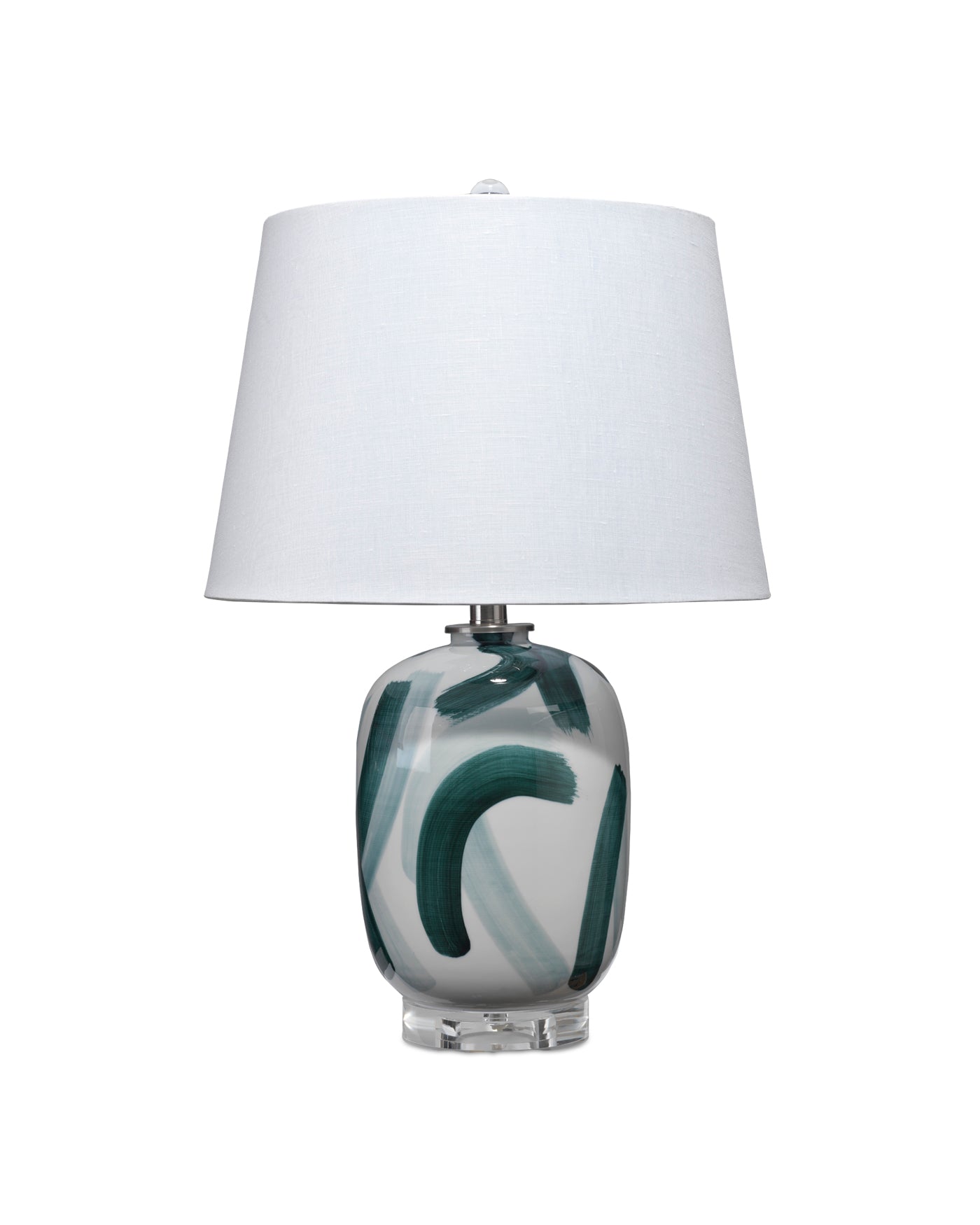 GRAPHIC TABLE LAMP TEAL & WHITE With a Cone Shade in White Linen