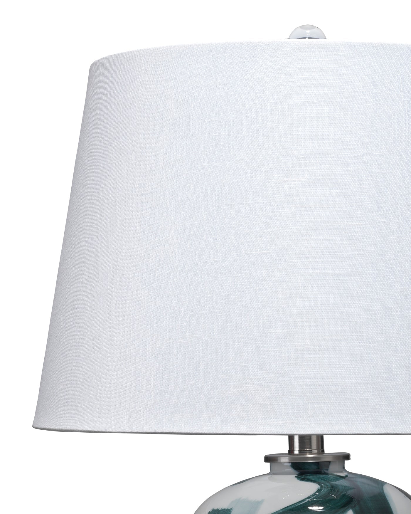 GRAPHIC TABLE LAMP TEAL & WHITE With a Cone Shade in White Linen