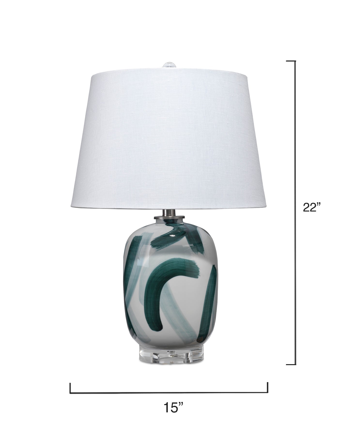 GRAPHIC TABLE LAMP TEAL & WHITE With a Cone Shade in White Linen