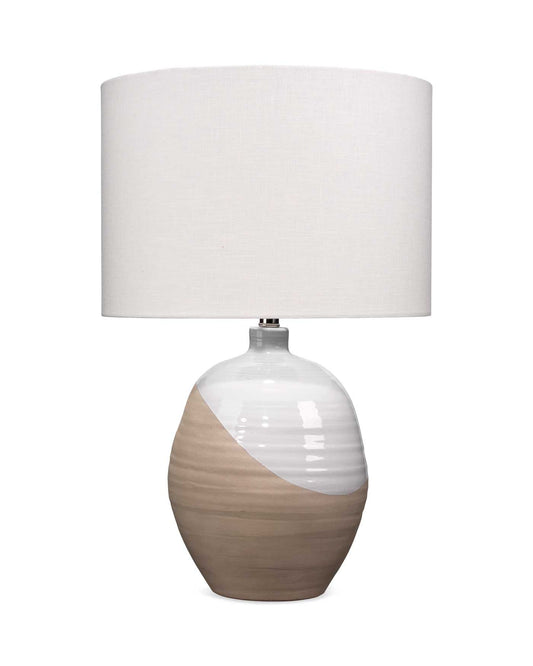Hillside Table Lamp in White & Natural Ceramic With Drum Shade in Off White Linen