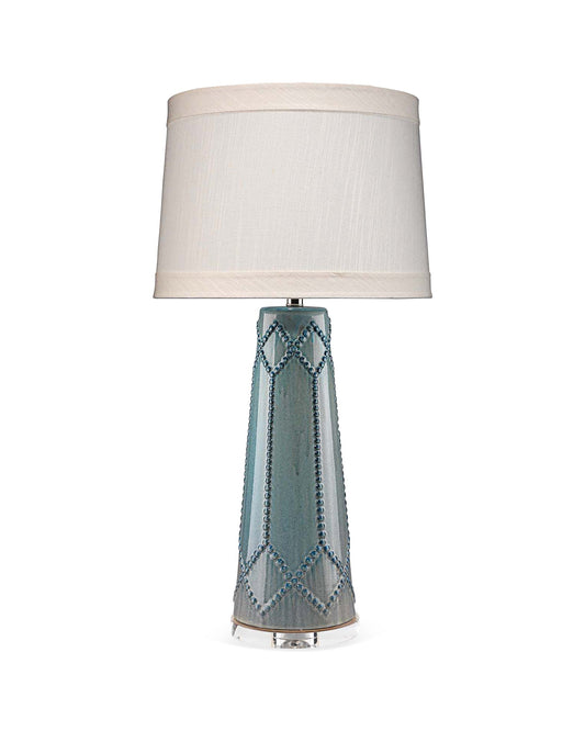 Hobnail Table Lamp in Teal Ceramic