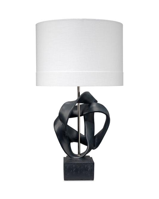 Intertwined Table Lamp In Black Polyresin With Drum Shade In White Linen