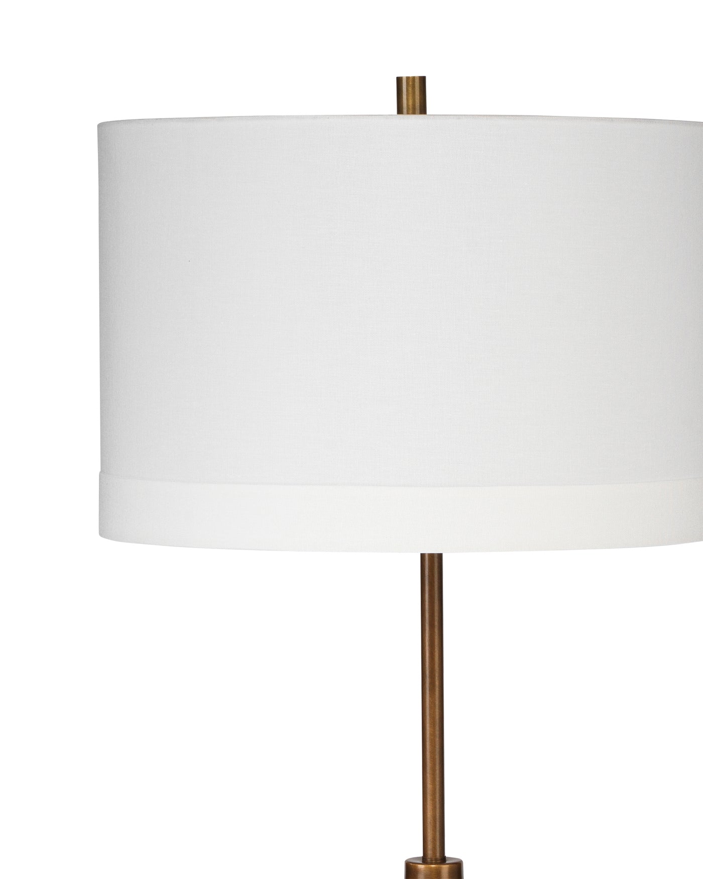 Marcus Floor Lamp in Antique Brass Metal With a Drum Shade in White Linen