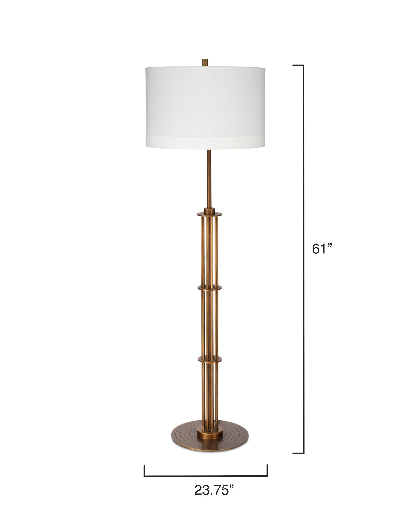 Marcus Floor Lamp in Antique Brass Metal With a Drum Shade in White Linen