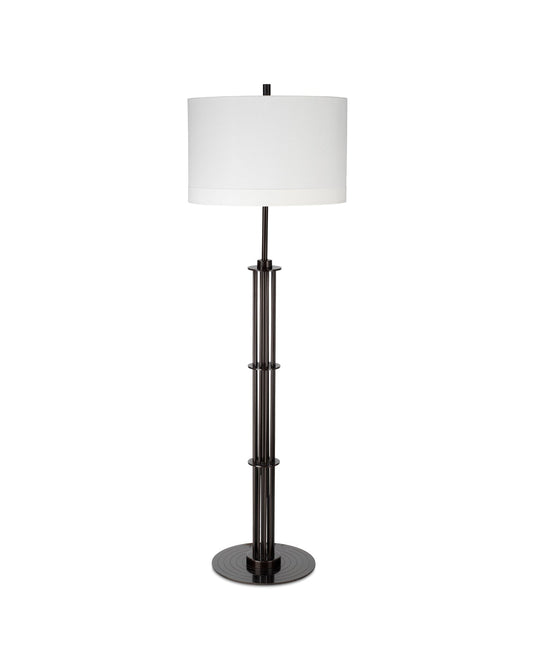Marcus Floor Lamp in Oil Rubbed Bronze Metal With a Drum Shade in White Linen
