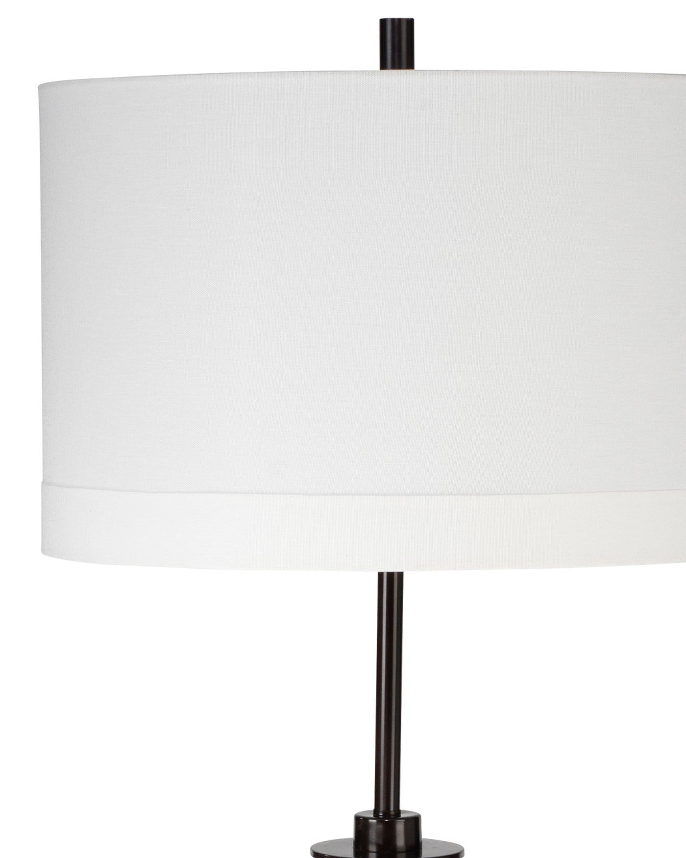 Marcus Floor Lamp in Oil Rubbed Bronze Metal With a Drum Shade in White Linen