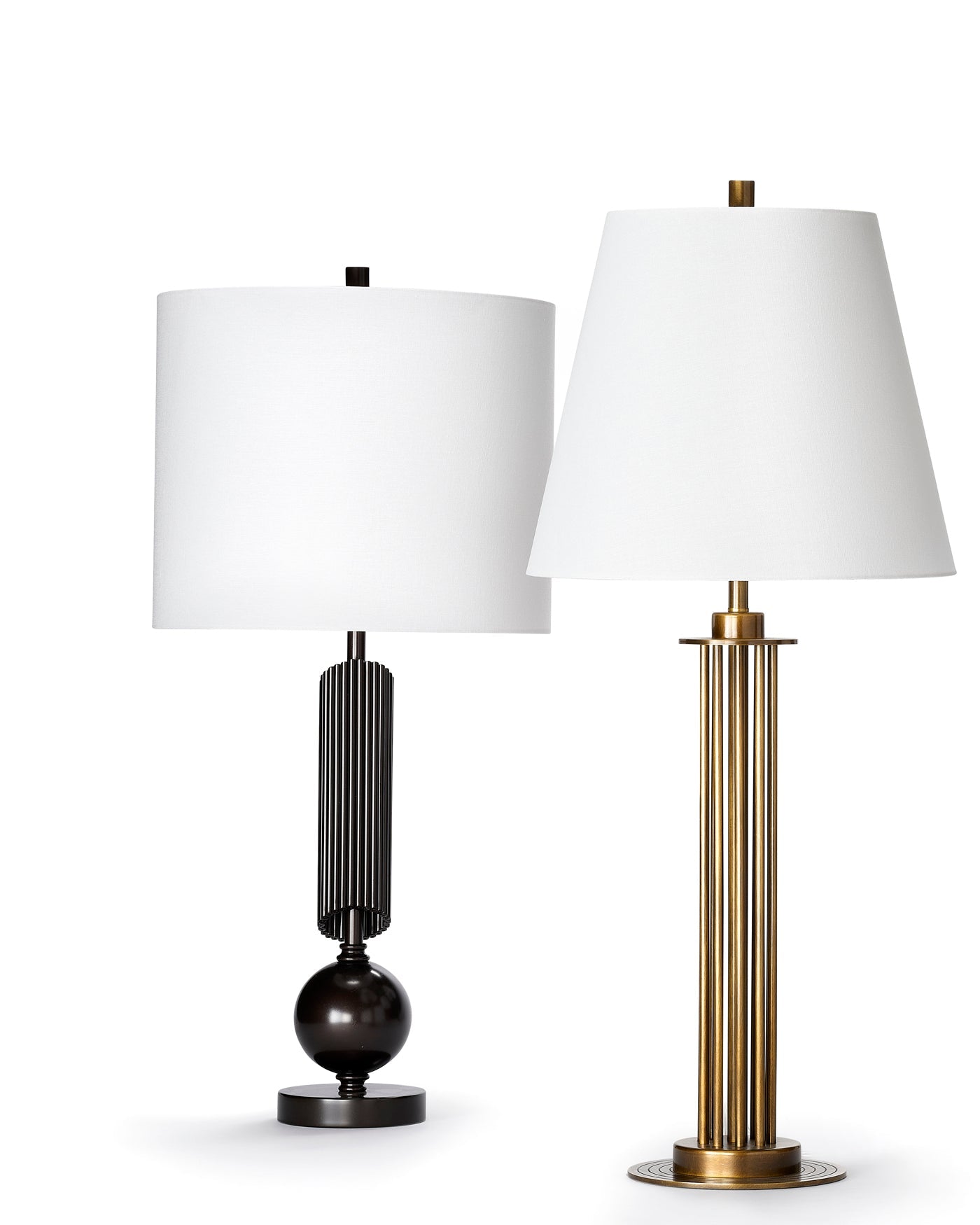 Marcus Table Lamp in Antique Brass Metal With a Cone Shade in White Linen