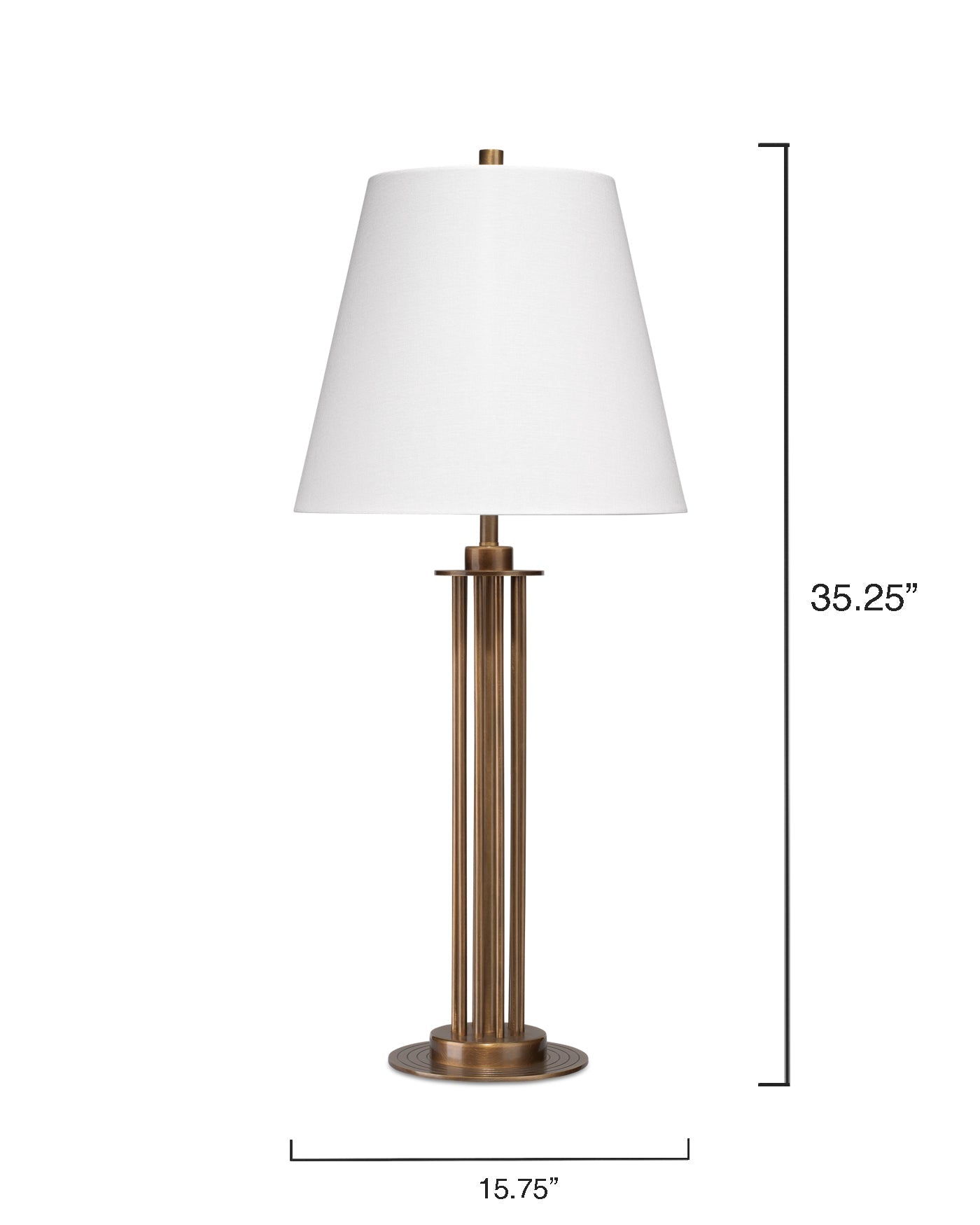 Marcus Table Lamp in Antique Brass Metal With a Cone Shade in White Linen