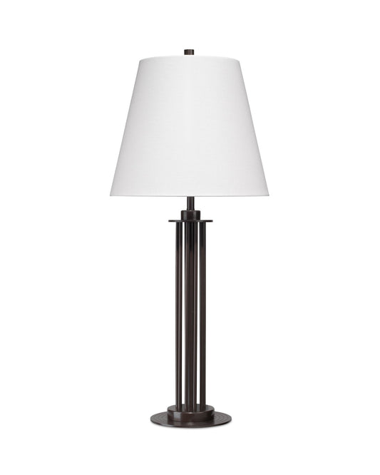 Marcus Table Lamp in Oil Rubbed Bronze Metal With a Cone Shade in White Linen