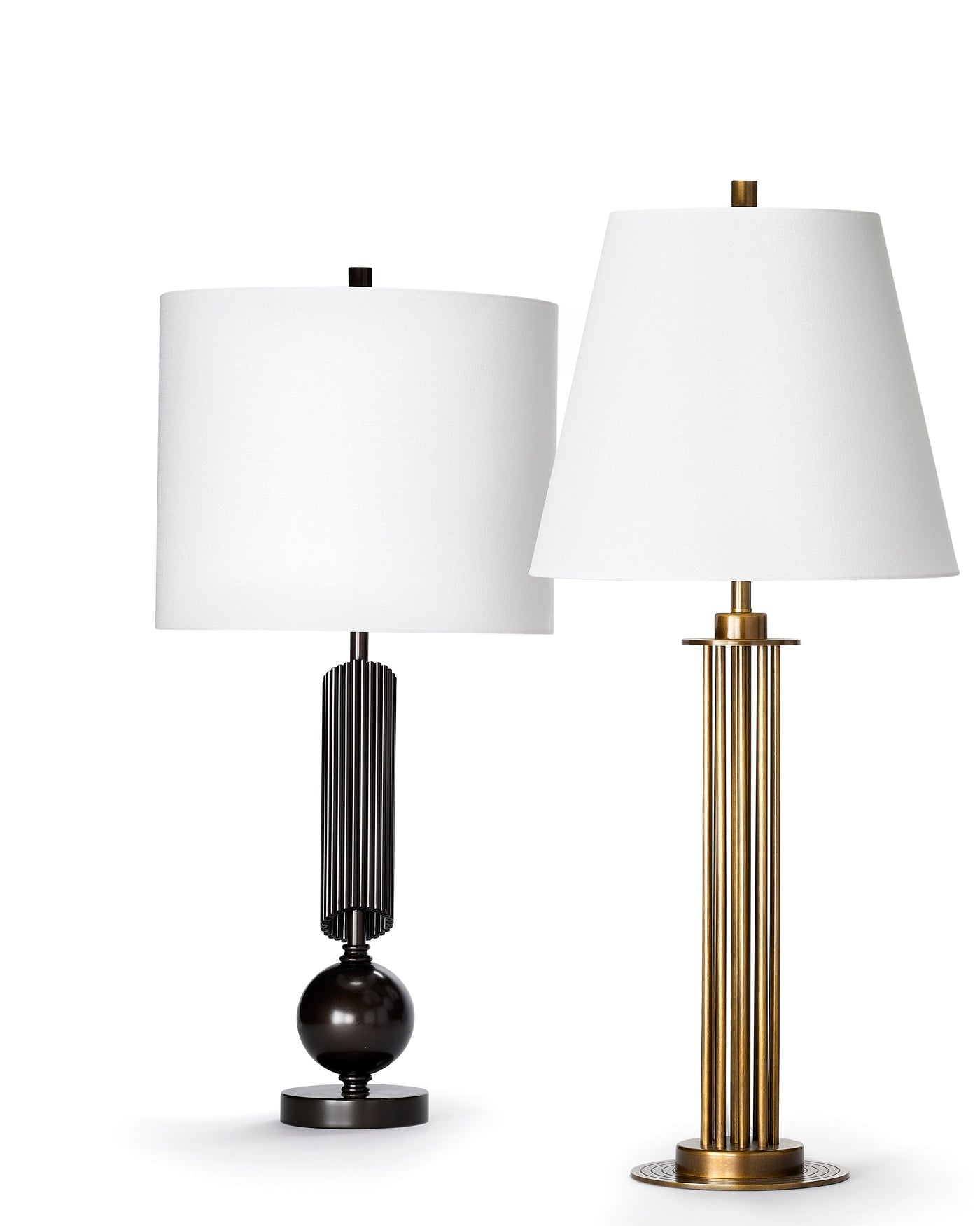 Marcus Table Lamp in Oil Rubbed Bronze Metal With a Cone Shade in White Linen