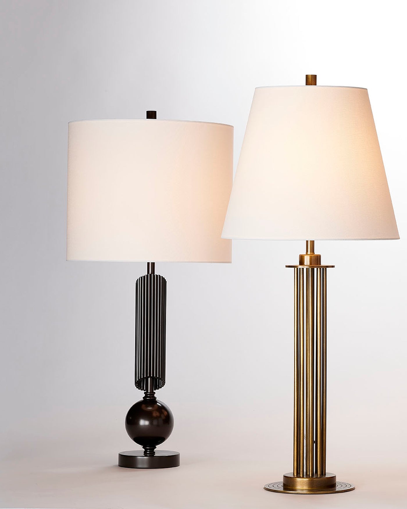 Marcus Table Lamp in Oil Rubbed Bronze Metal With a Cone Shade in White Linen