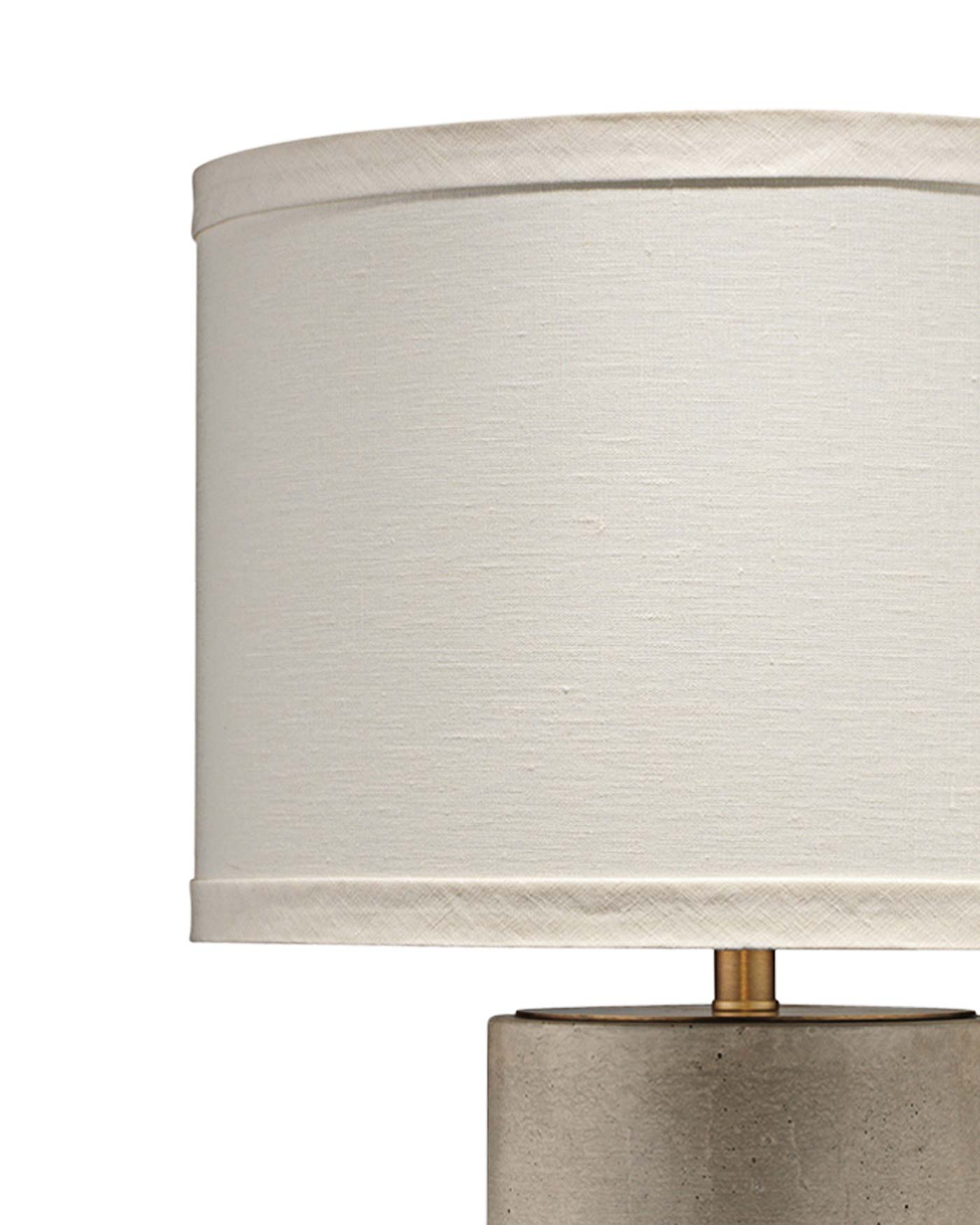 Mortar Table Lamp in Cement & Antique Brass Metal With Drum Shade in Sea Salt Linen