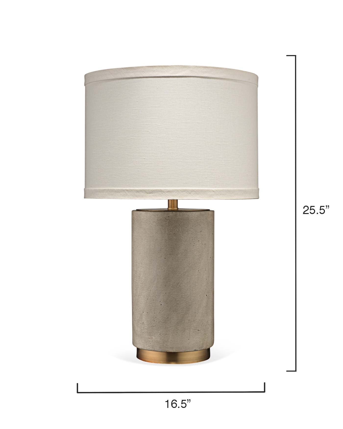 Mortar Table Lamp in Cement & Antique Brass Metal With Drum Shade in Sea Salt Linen