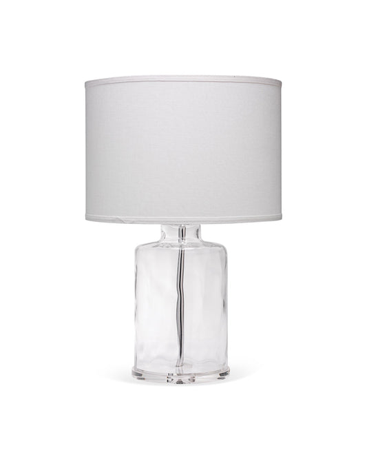 Napa Table Lamp in Clear Hammered Glass With Classic Drum Shade in White Linen