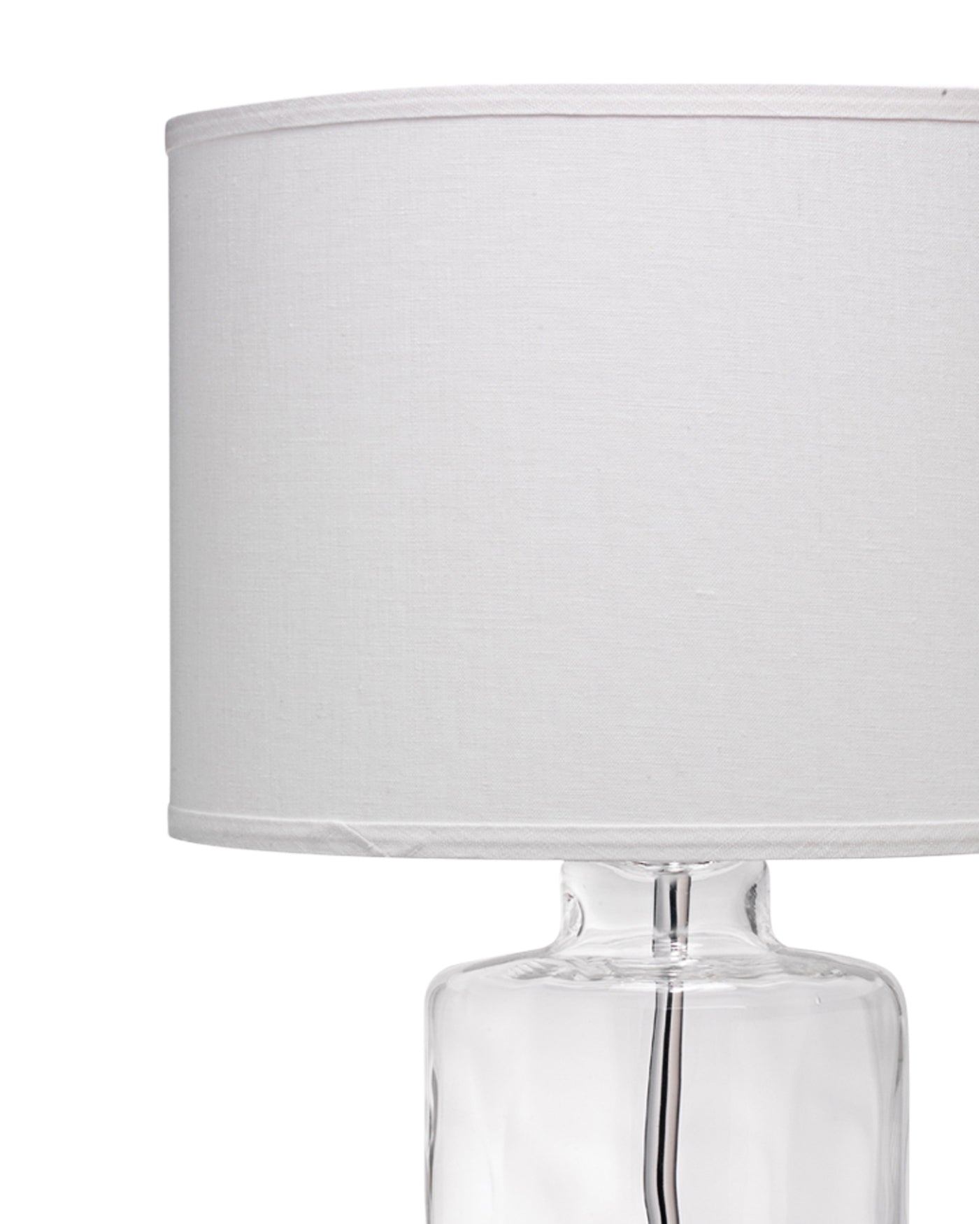 Napa Table Lamp in Clear Hammered Glass With Classic Drum Shade in White Linen
