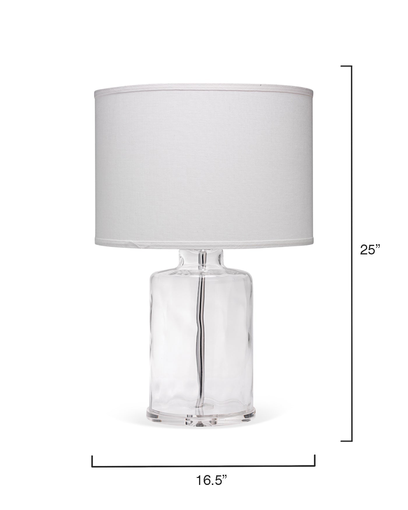 Napa Table Lamp in Clear Hammered Glass With Classic Drum Shade in White Linen
