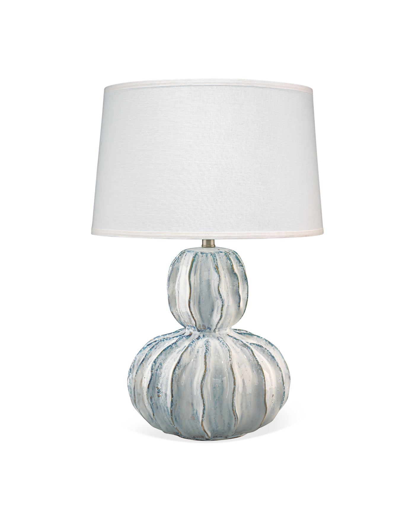 Oceane Gourd Table Lamp in White Ceramic With Cone Shade in White Linen