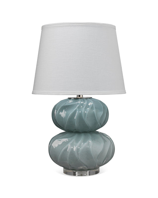 Pricilla Double Gourd Table Lamp in Cornflower Blue Glass With Cone Shade in White Linen