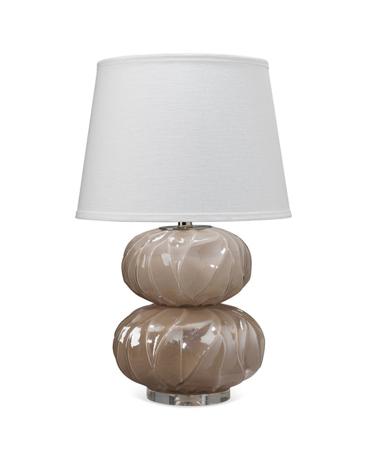 Pricilla Double Gourd Table Lamp in Warm Taupe Glass With Cone Shade in White Linen