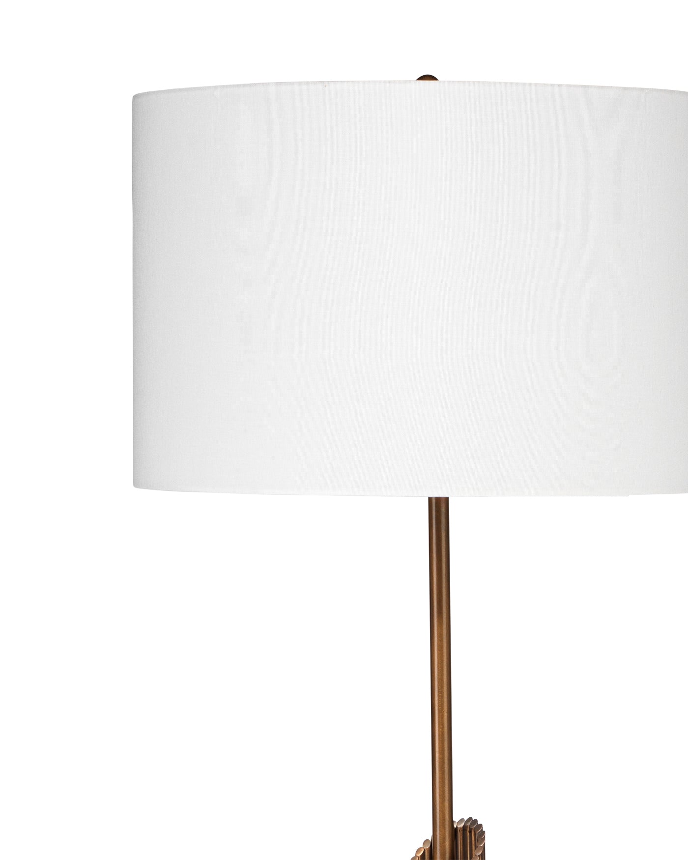 Ravel Floor Lamp in Antique Brass Metal With a Drum Shade in White Linen