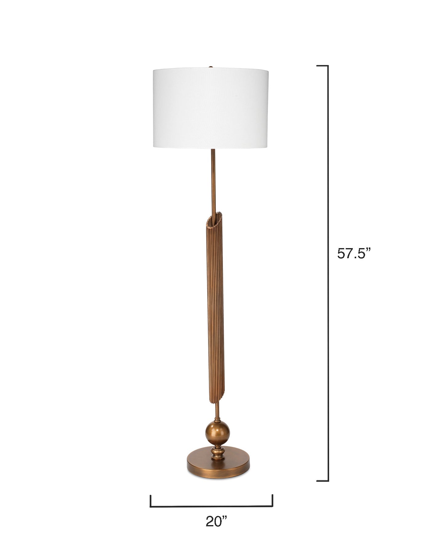 Ravel Floor Lamp in Antique Brass Metal With a Drum Shade in White Linen