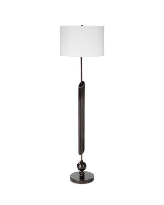 Ravel Floor Lamp in Oil Rubbed Bronze Metal With a Drum Shade in White Linen