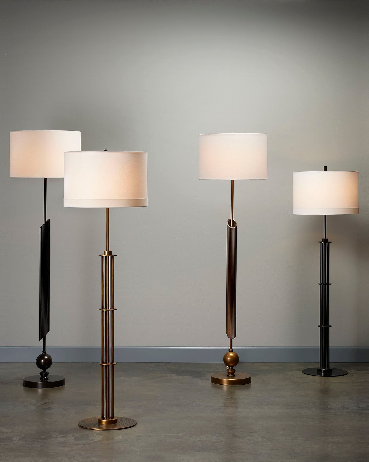 Ravel Floor Lamp in Oil Rubbed Bronze Metal With a Drum Shade in White Linen