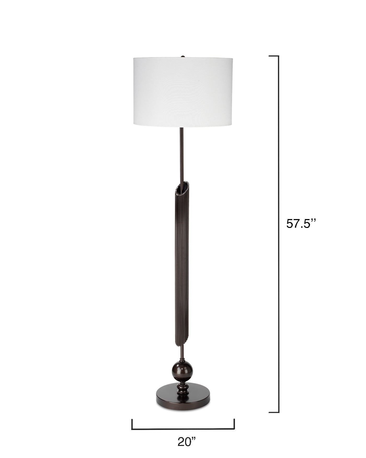 Ravel Floor Lamp in Oil Rubbed Bronze Metal With a Drum Shade in White Linen