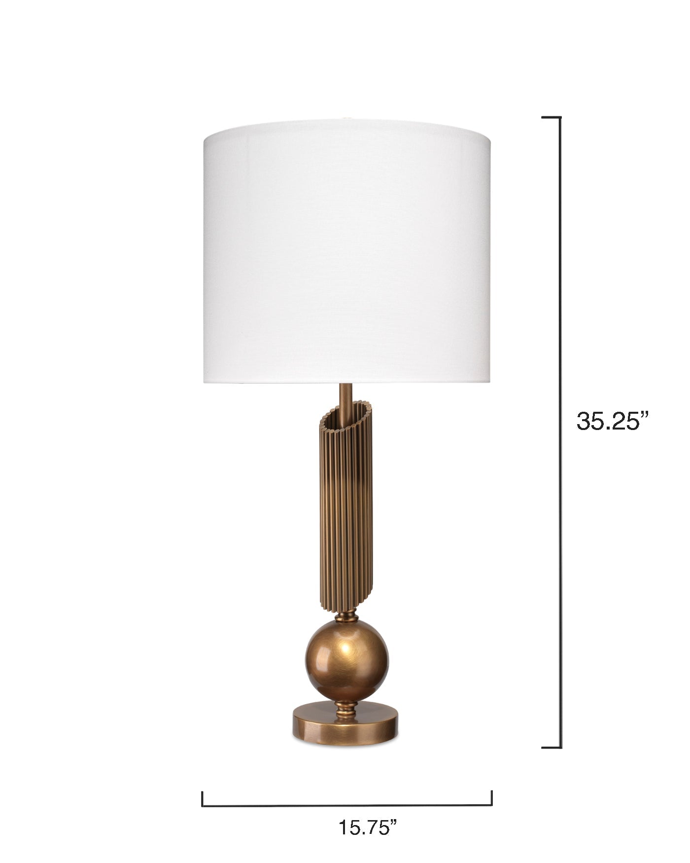 Ravel Table Lamp in Antique Brass Metal With a Drum Shade in White Linen