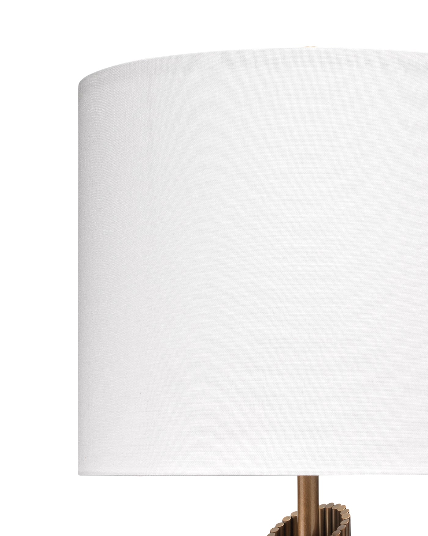 Ravel Table Lamp in Antique Brass Metal With a Drum Shade in White Linen