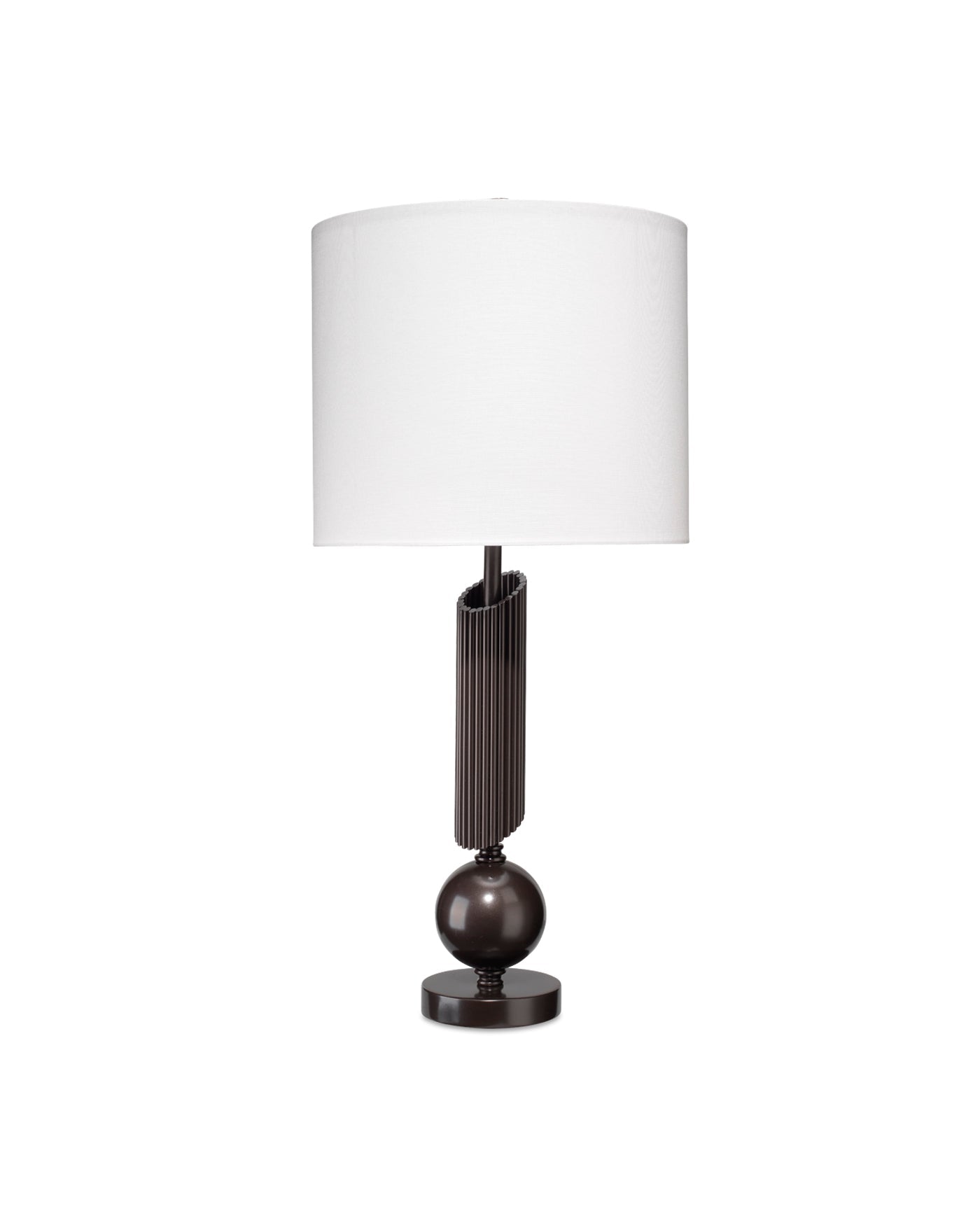Ravel Table Lamp in Oil Rubbed Bronze Metal With a Drum Shade in White Linen