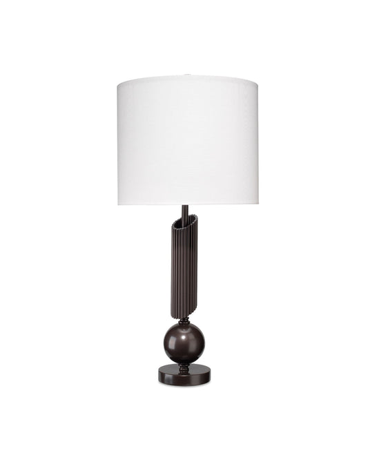 Ravel Table Lamp in Oil Rubbed Bronze Metal With a Drum Shade in White Linen