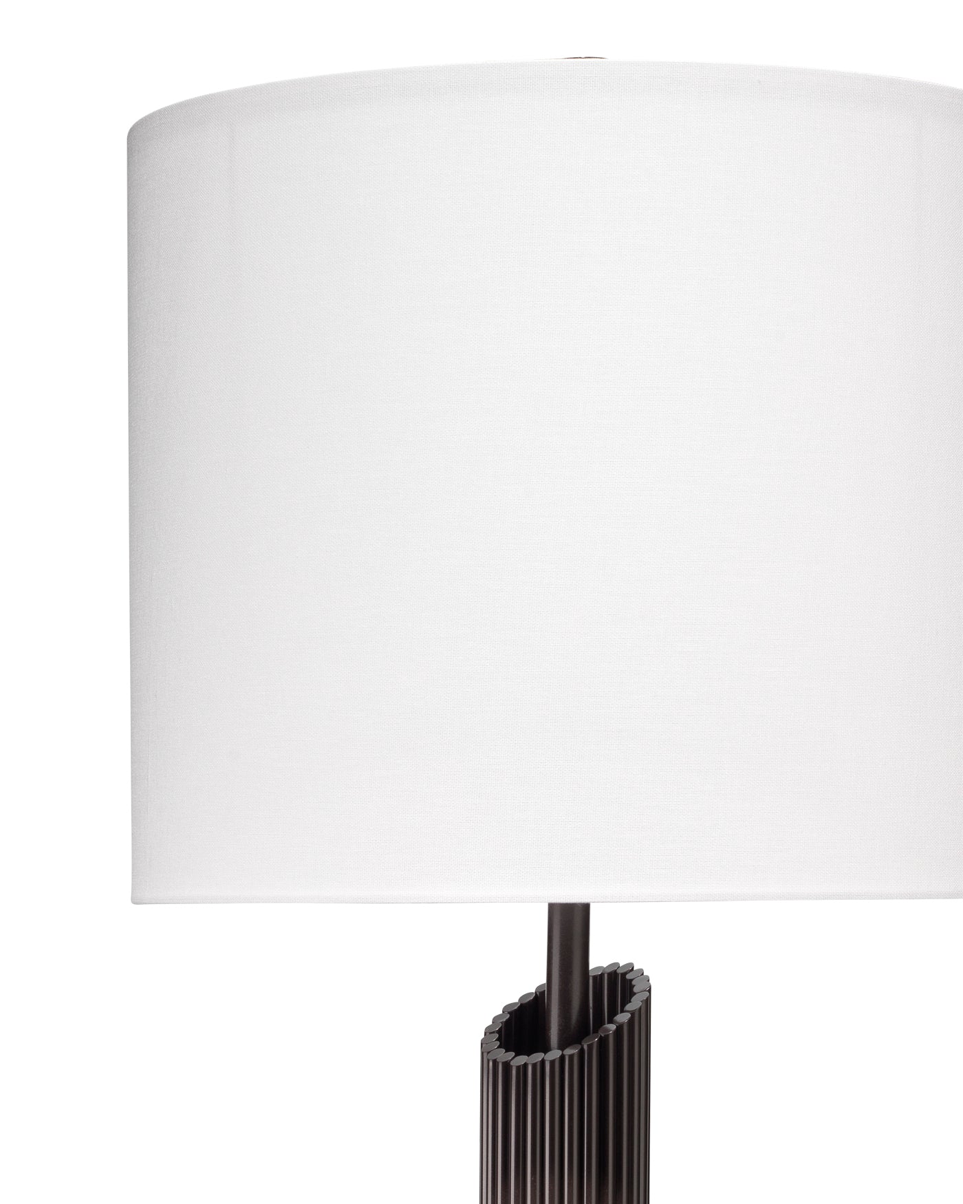 Ravel Table Lamp in Oil Rubbed Bronze Metal With a Drum Shade in White Linen