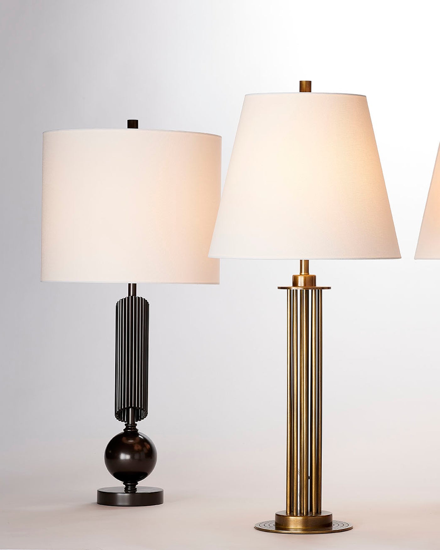 Ravel Table Lamp in Oil Rubbed Bronze Metal With a Drum Shade in White Linen